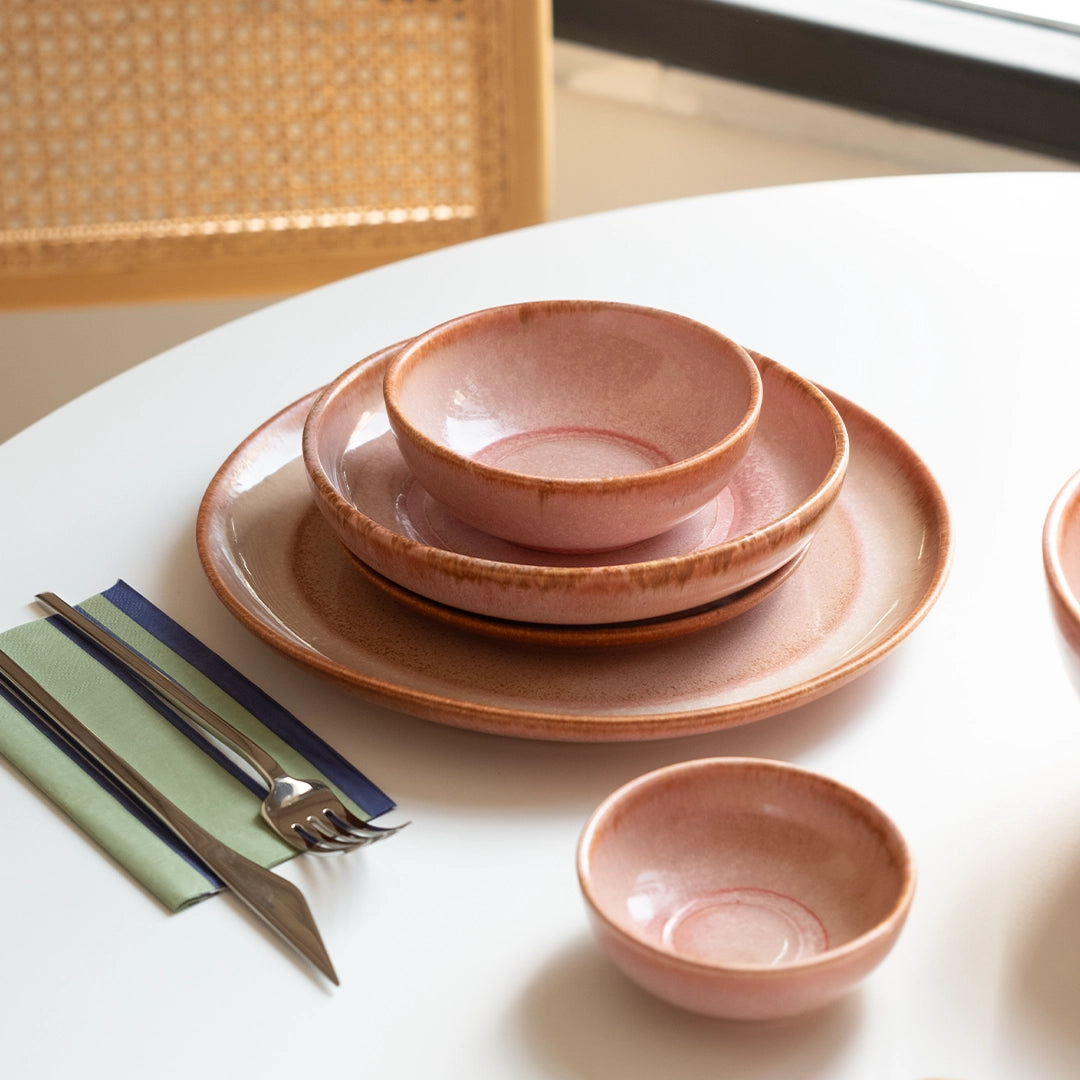 8 Kişilik Stoneware Yemek Takımı - Gonca Pembe