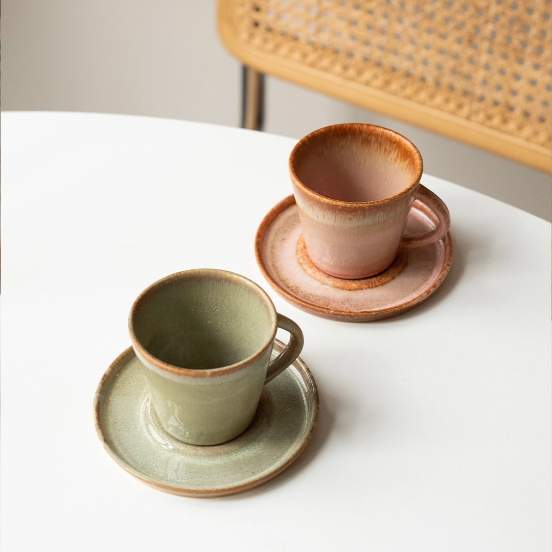 Paylaşım Ritüeli - Kısa Bir Mola No.1: Müdavim Yeşil+Gonca Pembe Türk Kahvesi Fincanı