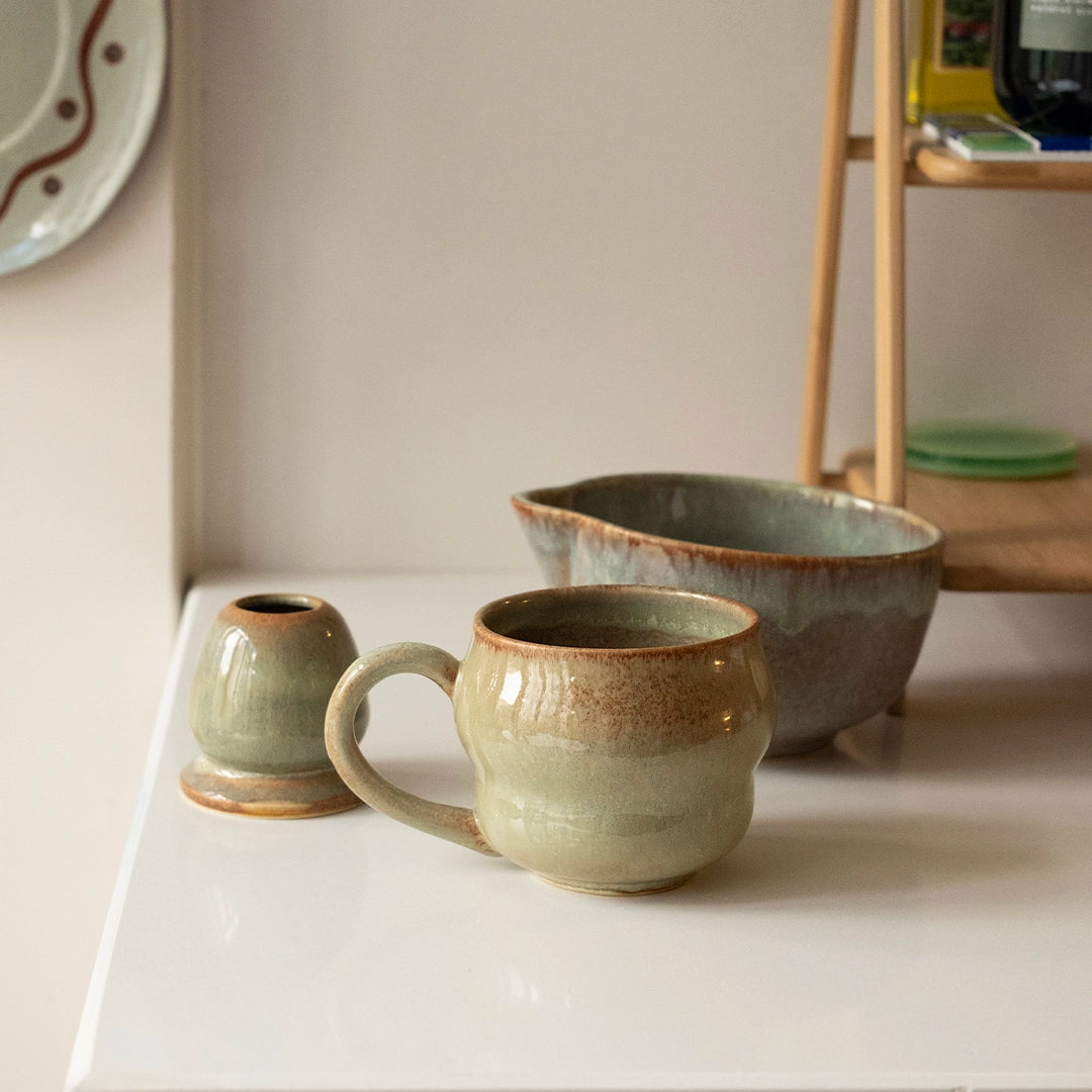 Matcha Ritüeli: Müdavim Yeşil Matcha Kase+Whisk Tutucu+Bambu Whisk+Büyük Kupa