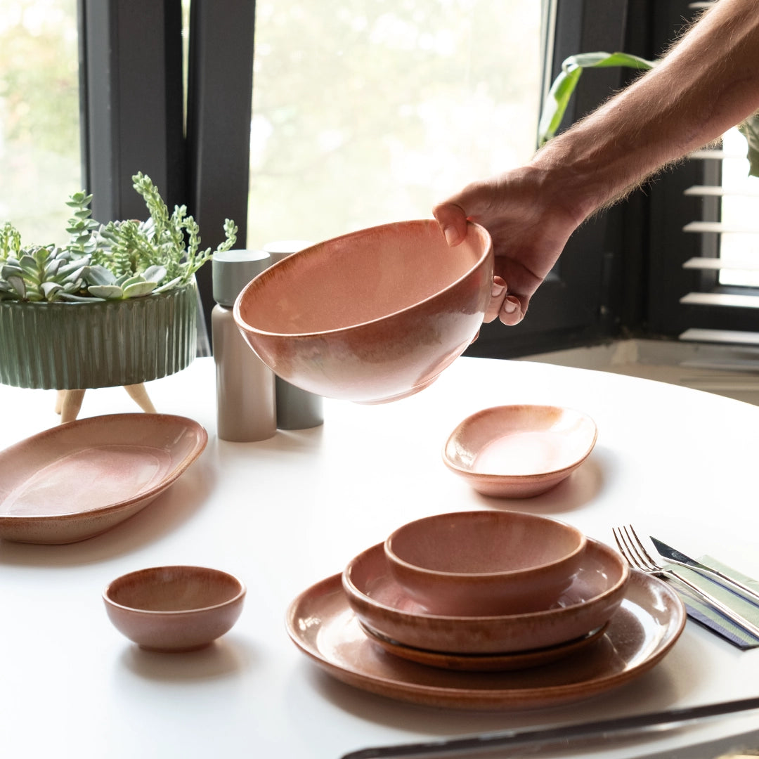 6 Kişilik Stoneware Yemek Takımı - Gonca Pembe