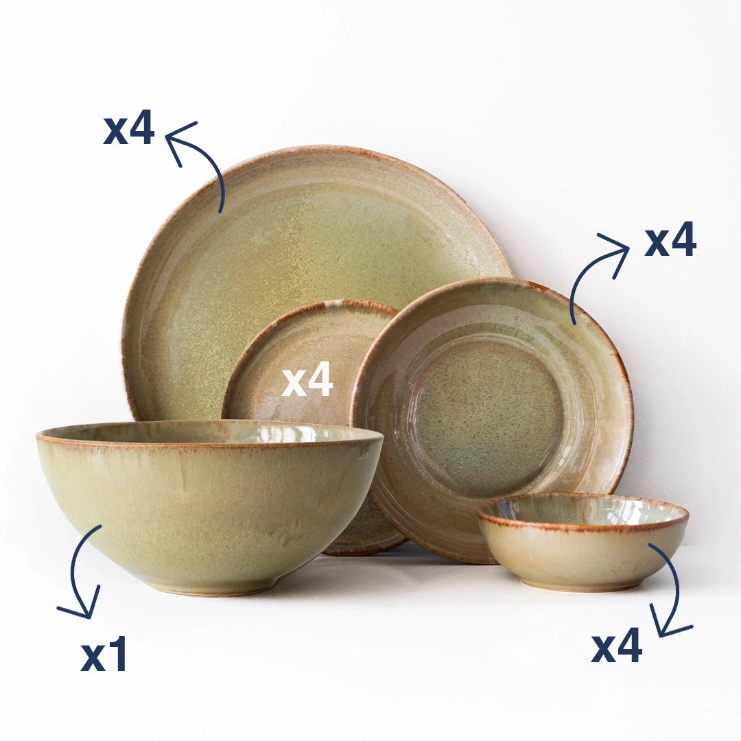 4 Kişilik Stoneware Yemek Takımı - Müdavim Yeşil