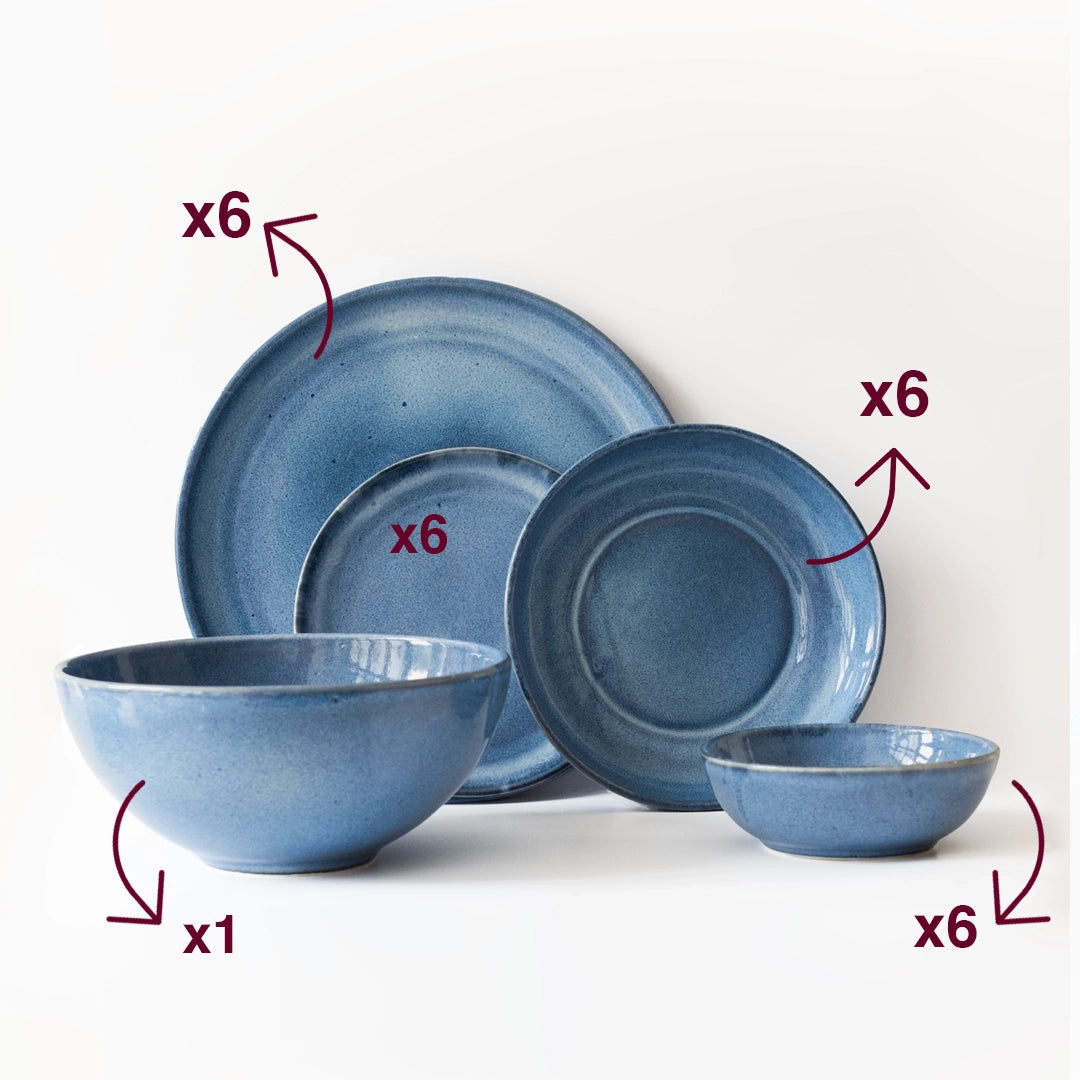6 Kişilik Stoneware Yemek Takımı - Sayfi Mavi