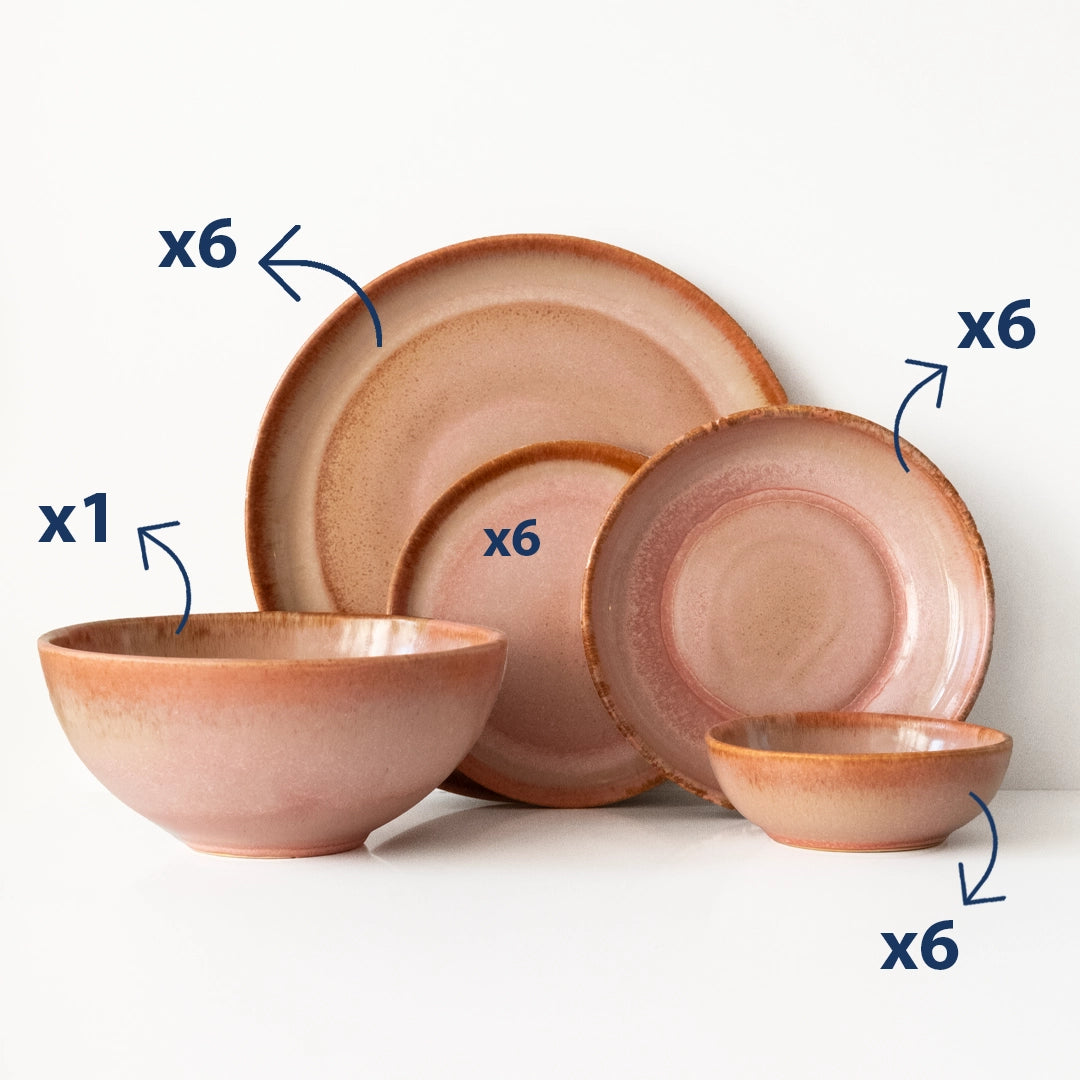 6 Kişilik Stoneware Yemek Takımı - Gonca Pembe