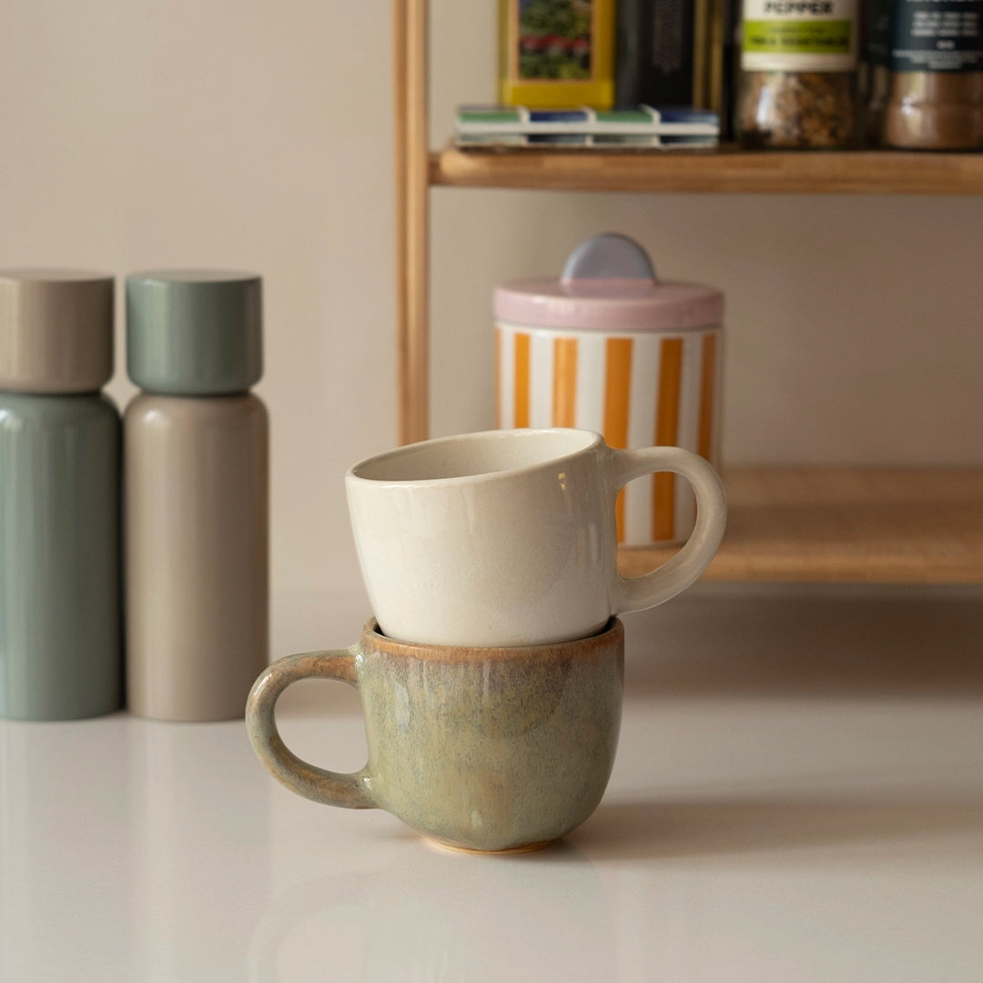 Stoneware Orta Boy Kupa - İnci Beyaz