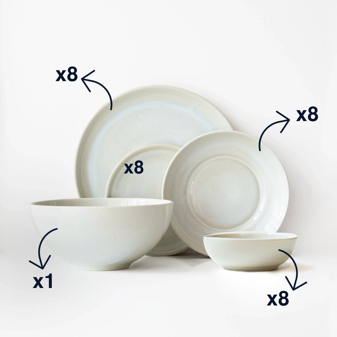 8 Kişilik Stoneware Yemek Takımı - İnci Beyaz