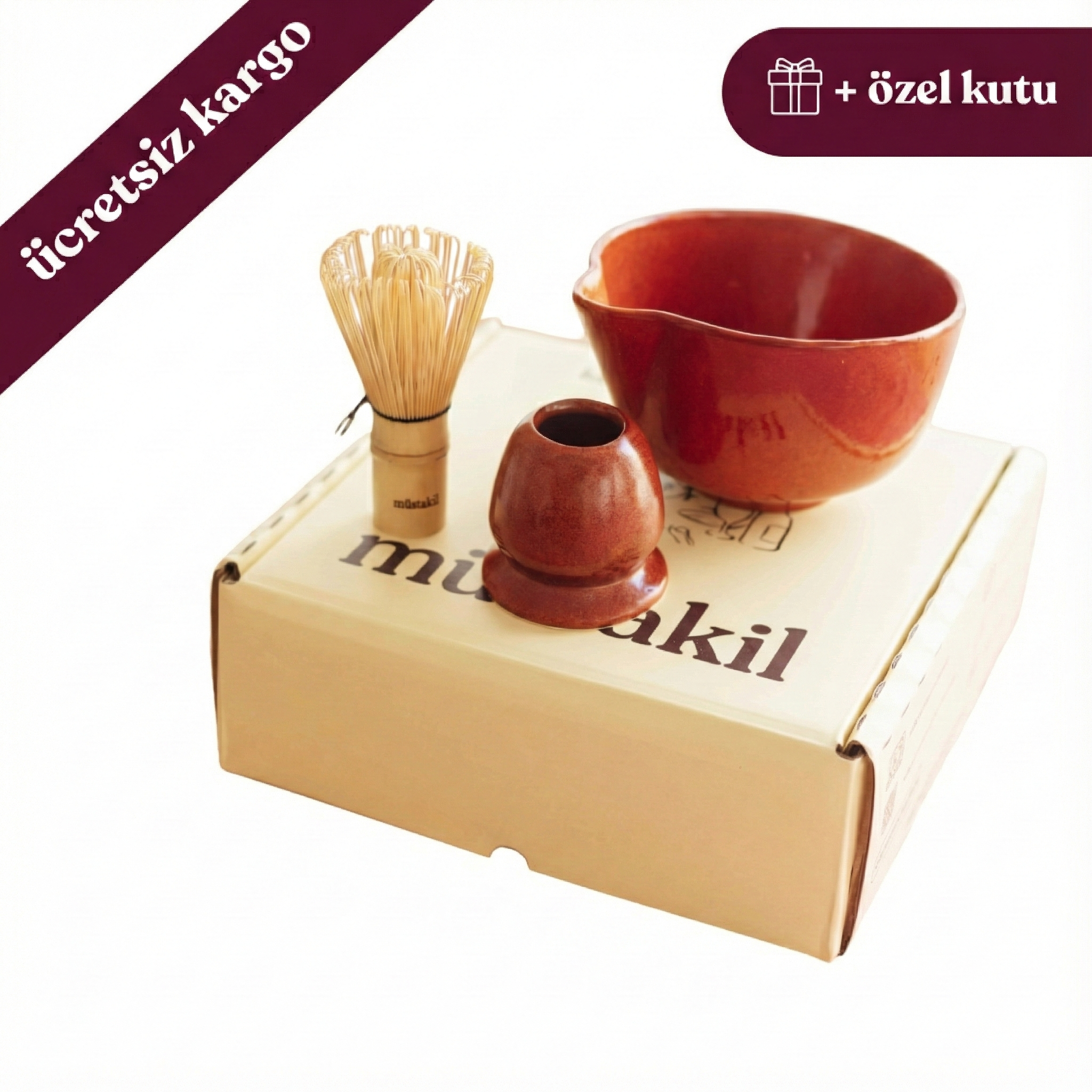 Yılbaşı Özel Matcha Hediye Seti - Dem Matcha Kase+Whisk Tutucu+Bambu Whisk