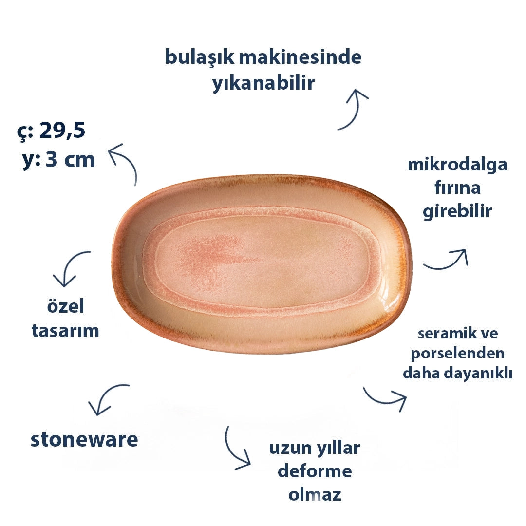 Stoneware Büyük Kayık Tabak - Gonca Pembe