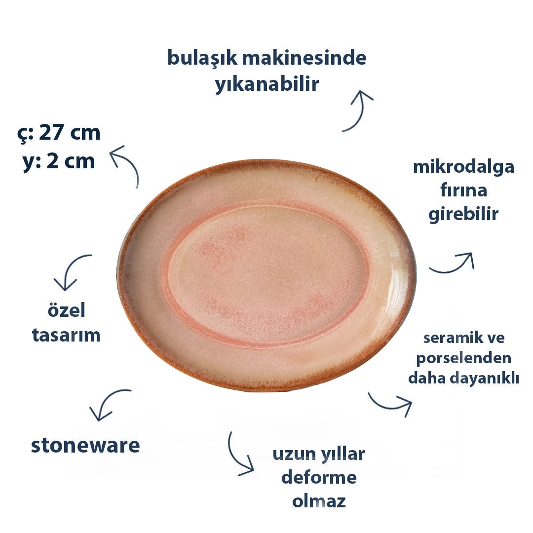 Stoneware Büyük Oval Tabak - Gonca Pembe