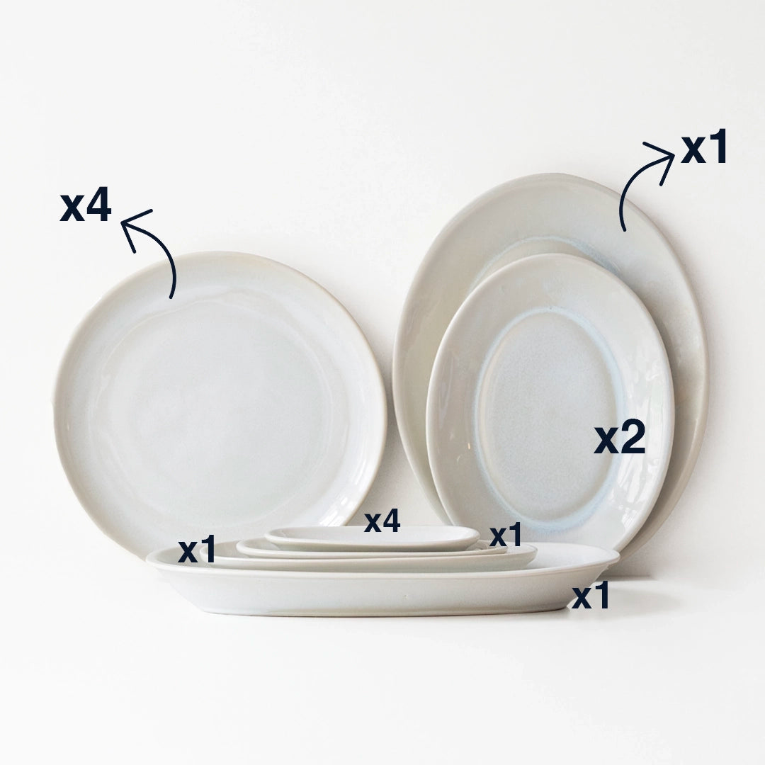 Çekirdek Aile Kayıklı Kahvaltı Takımı - İnci Beyaz