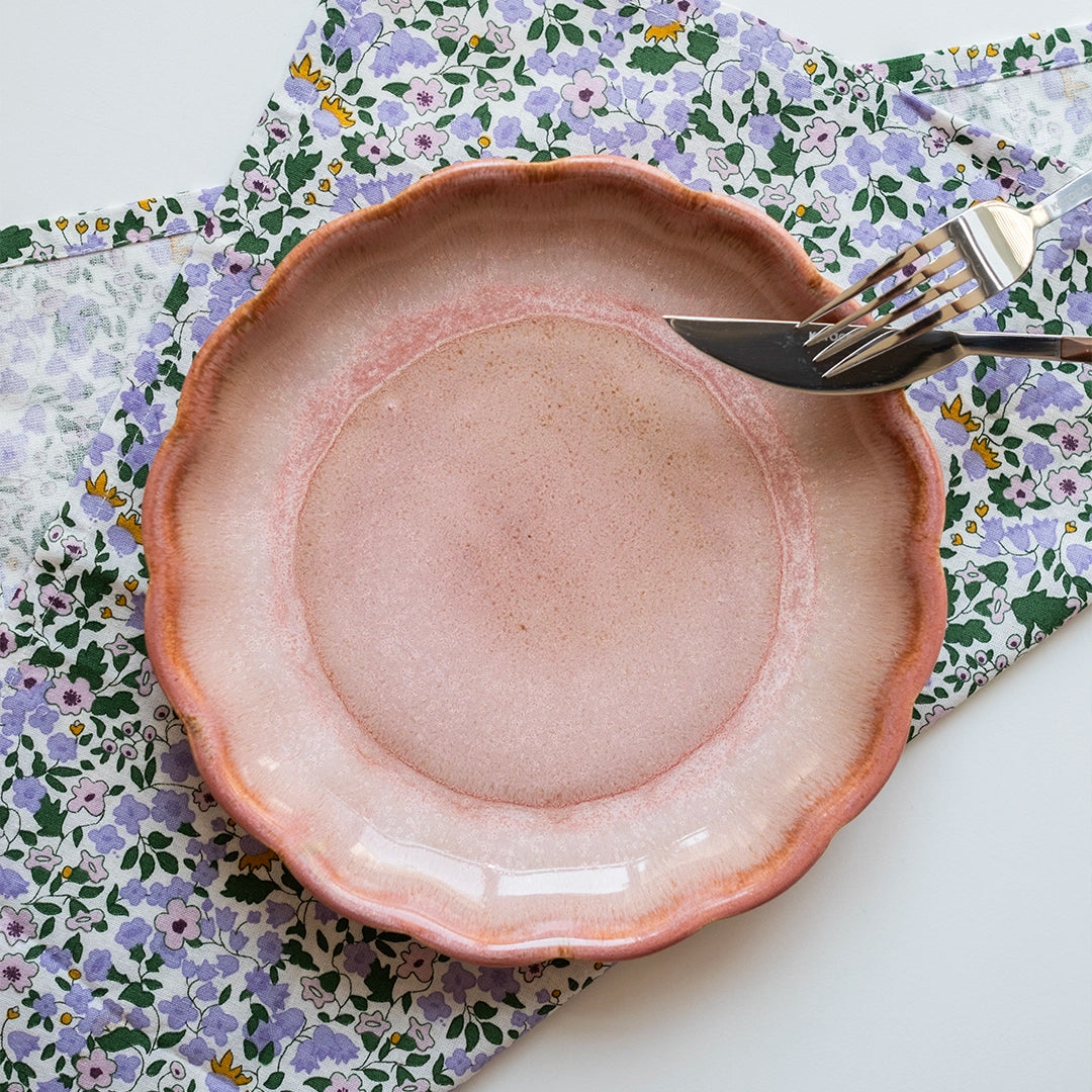 Stoneware Çiçek Derin Tabak - Gonca Pembe