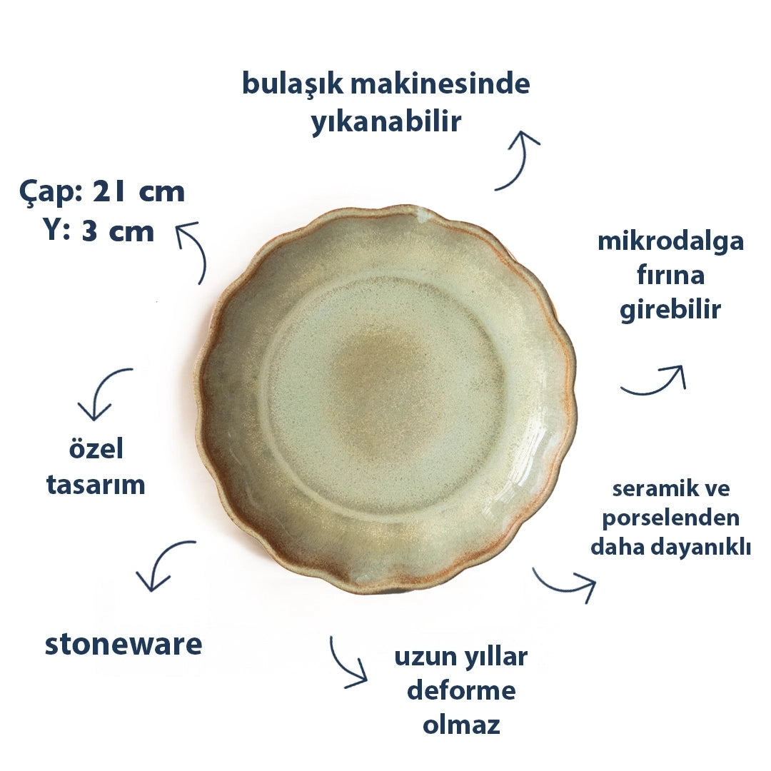 Stoneware Çiçek Derin Tabak - Müdavim Yeşil