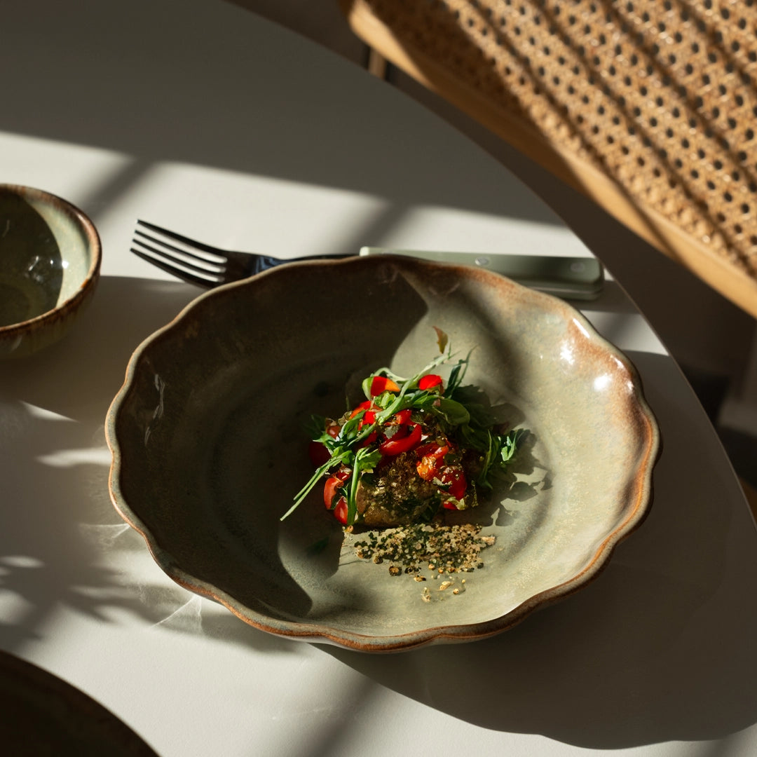 Stoneware Çiçek Derin Tabak - Müdavim Yeşil