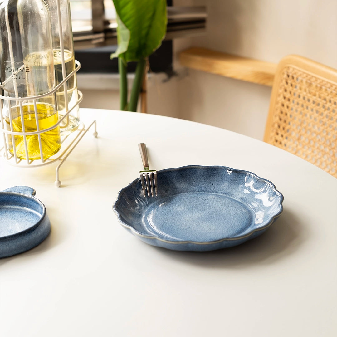 Stoneware Çiçek Derin Tabak - Sayfi Mavi