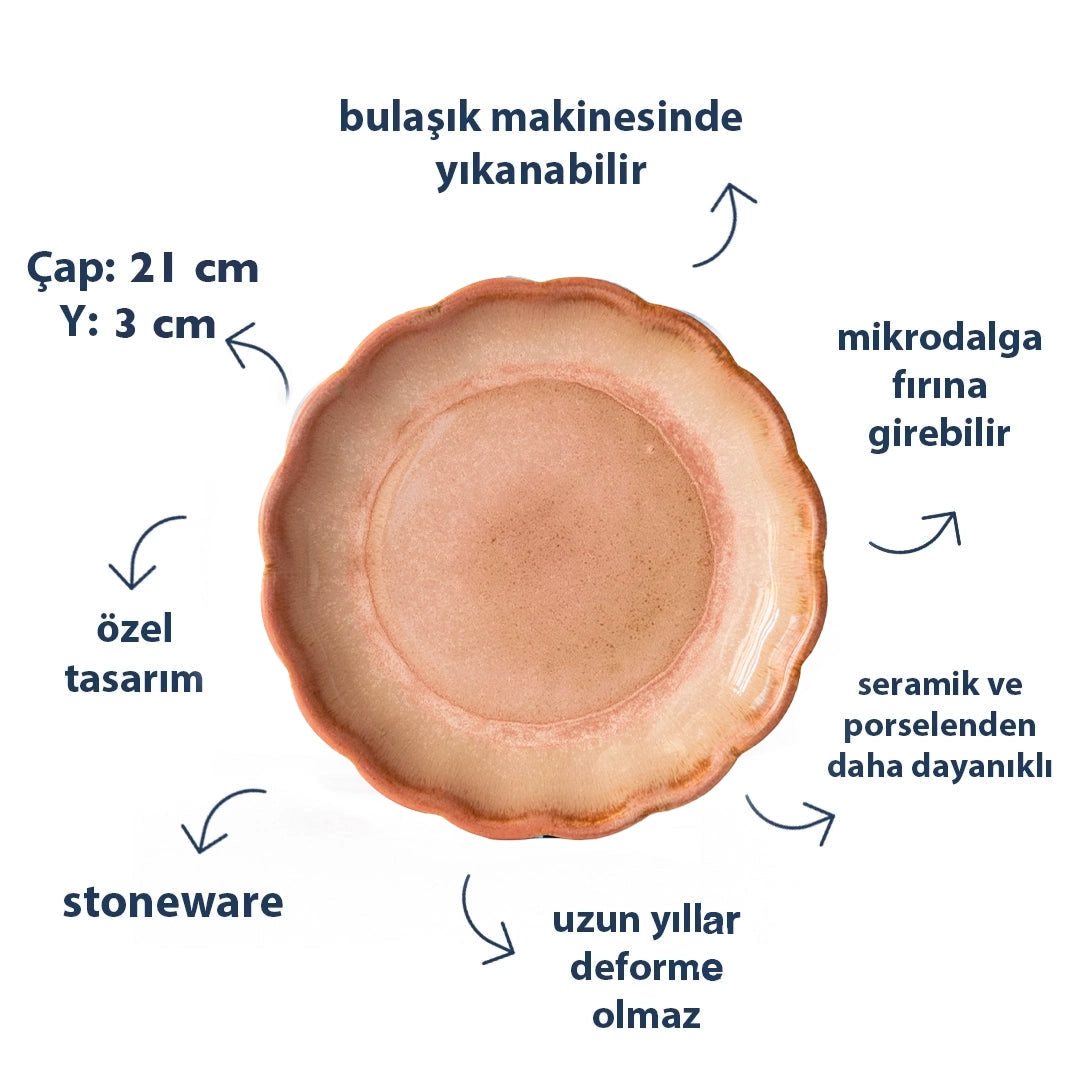 Stoneware Çiçek Derin Tabak - Gonca Pembe