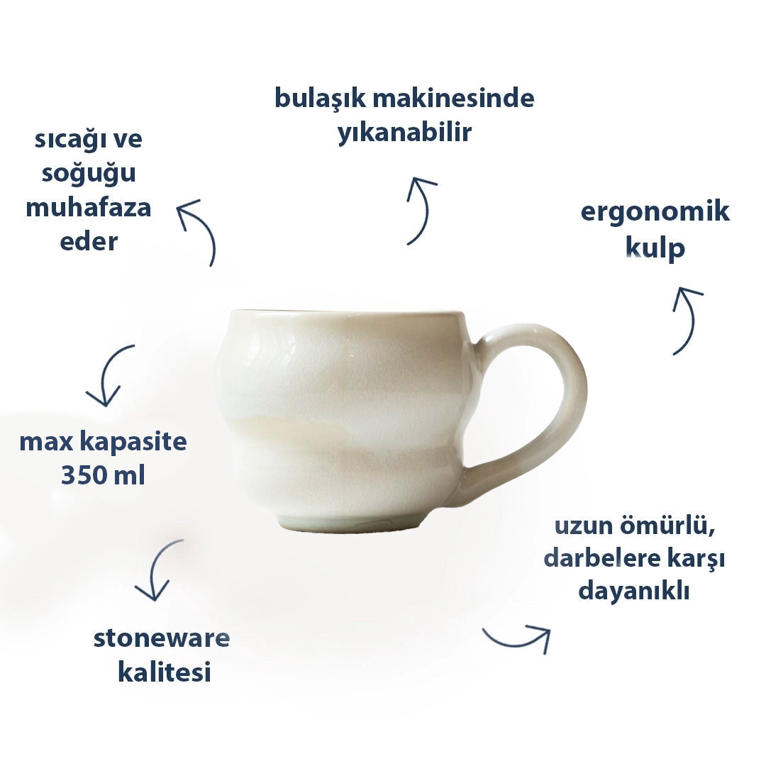Stoneware Büyük Kupa - İnci Beyaz