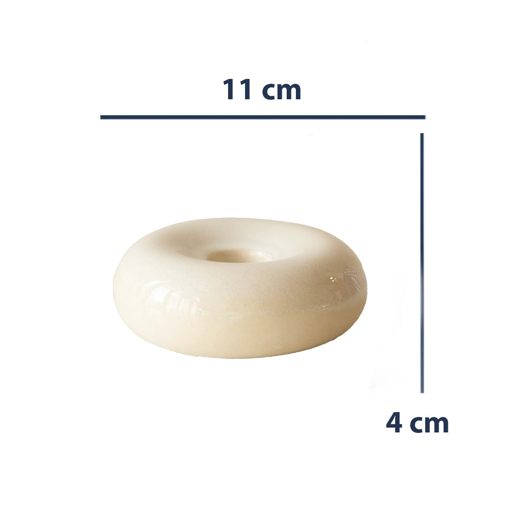 Stoneware Donut Şamdan - İnci Beyaz