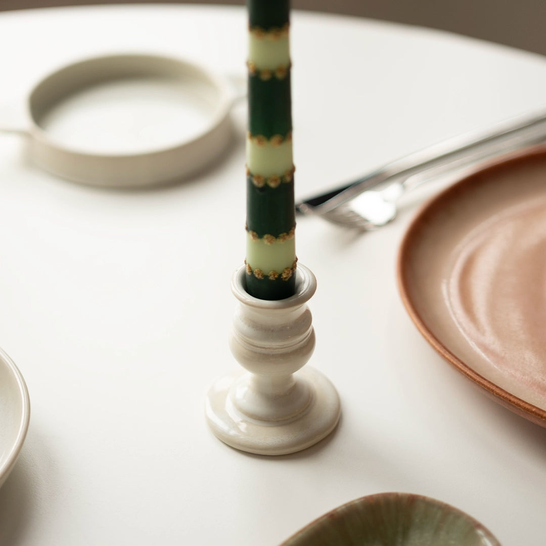 Stoneware Şamdan - İnci Beyaz