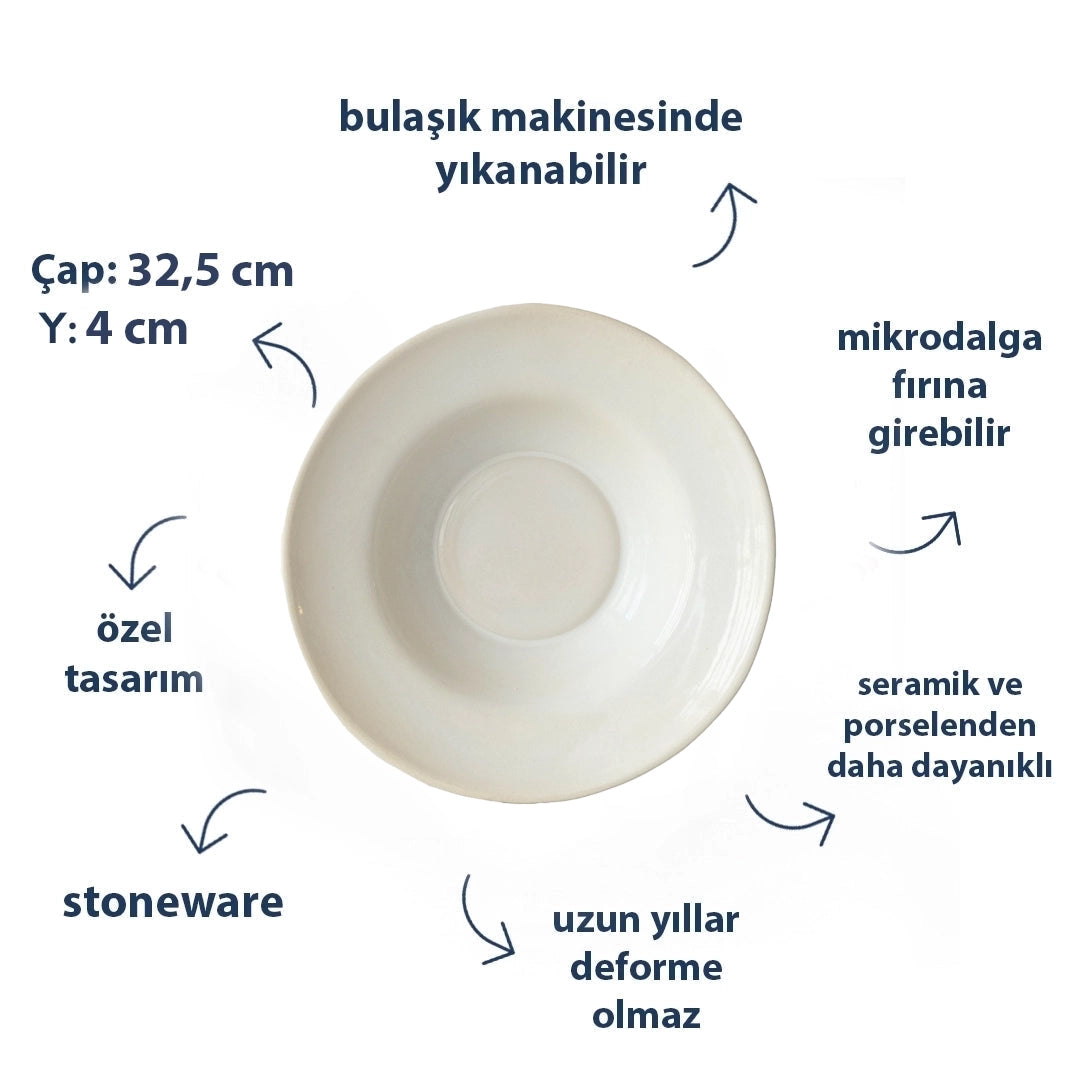 Stoneware Makarna Tabağı - İnci Beyaz