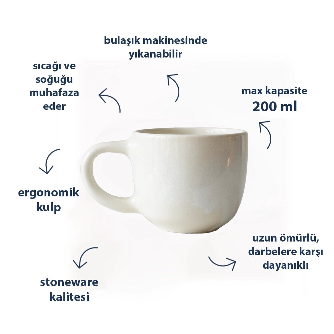 Stoneware Orta Boy Kupa - İnci Beyaz