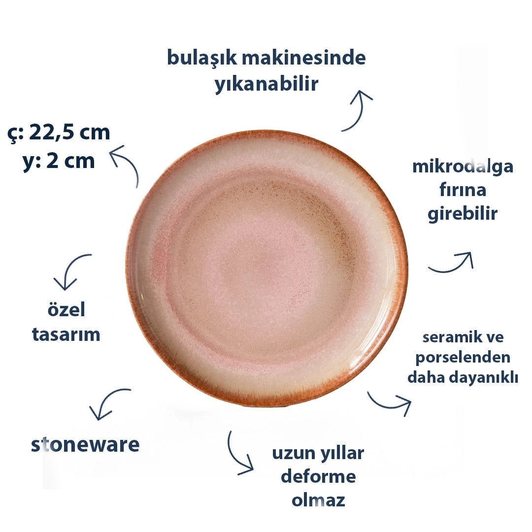 Stoneware Kahvaltı Tabağı - Gonca Pembe