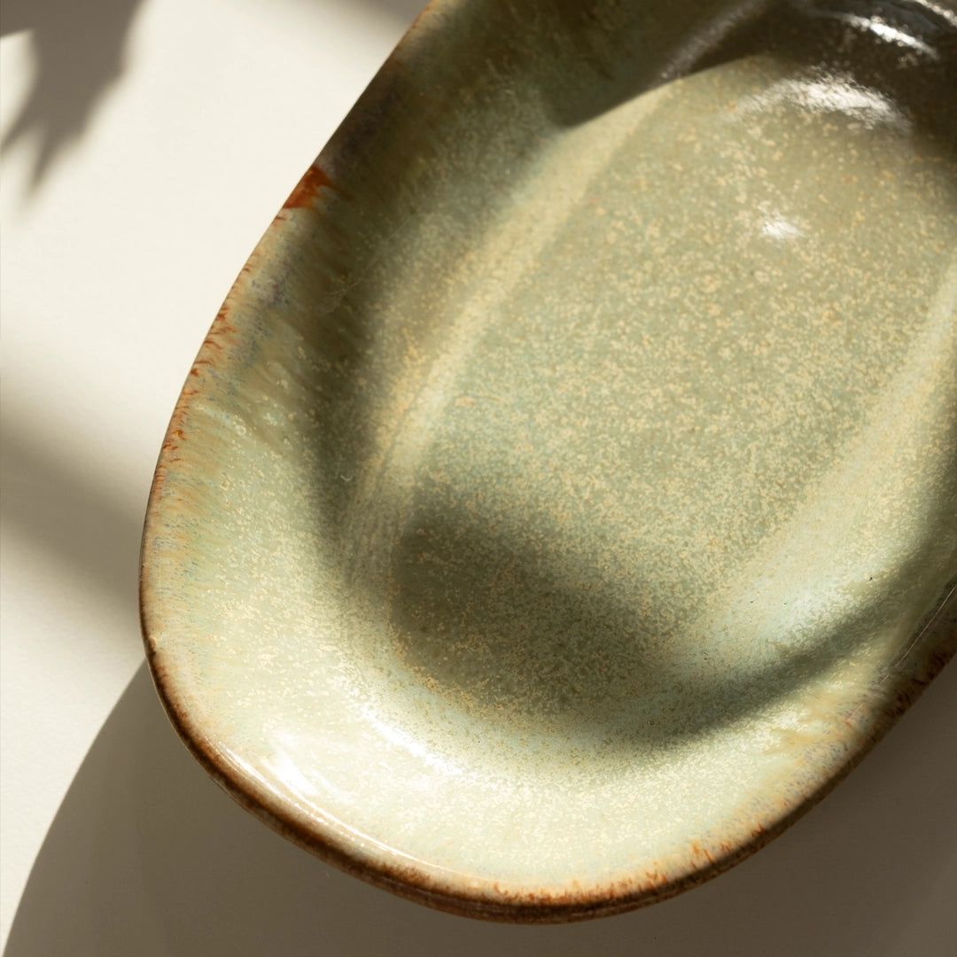 Stoneware Orta Kayık Tabak - Müdavim Yeşil