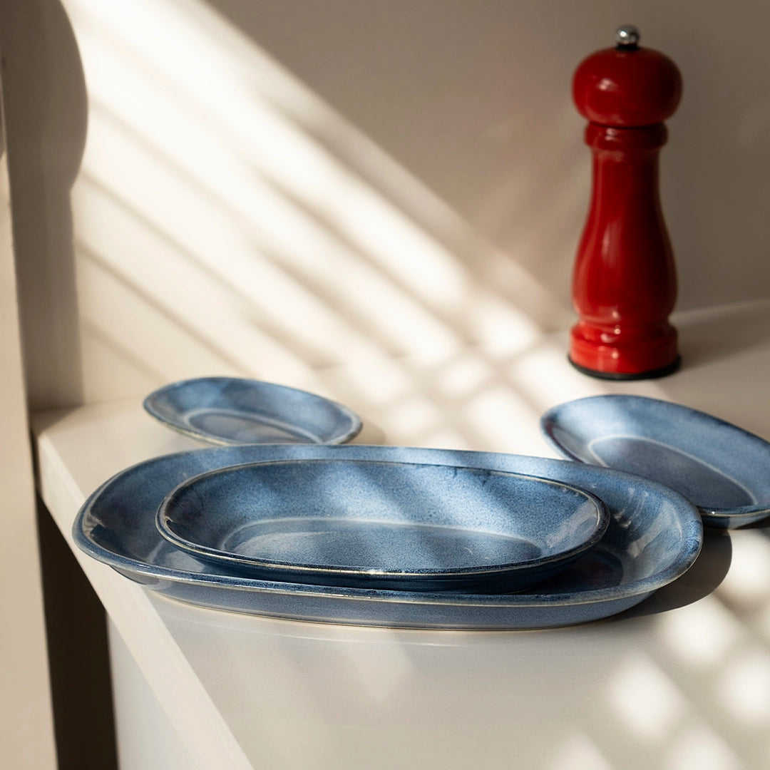 Stoneware Büyük Kayık Tabak - Sayfi Mavi