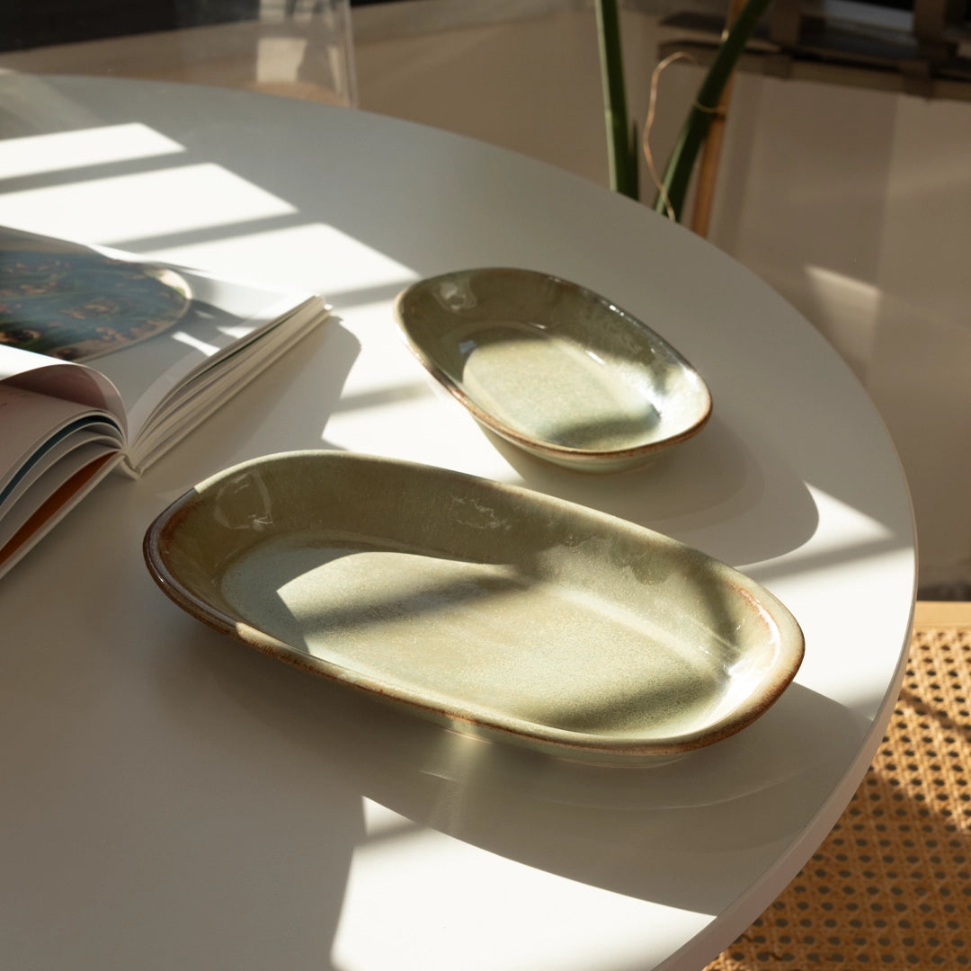 Stoneware Küçük Kayık Tabak - Müdavim Yeşil