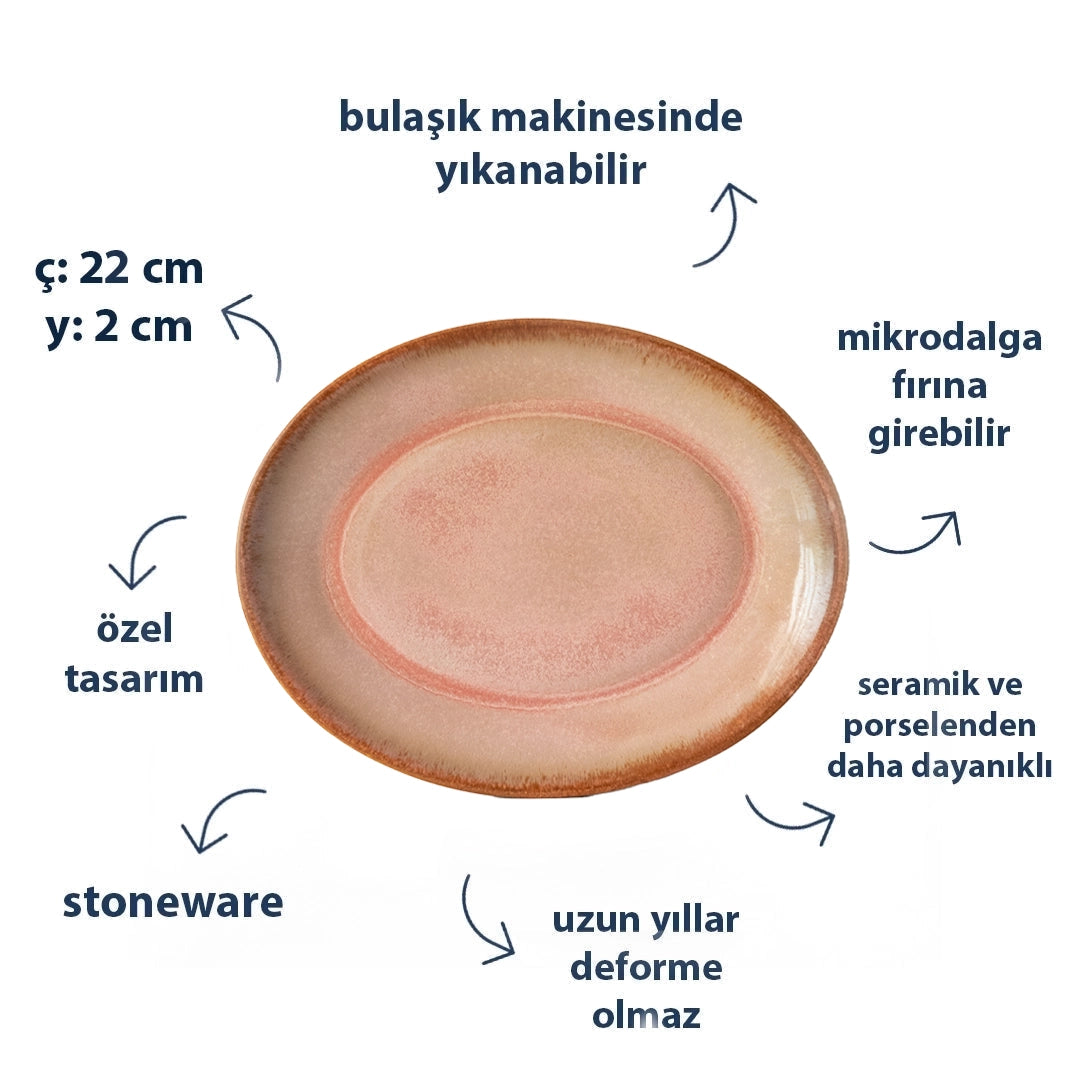 Stoneware Küçük Oval Tabak - Gonca Pembe