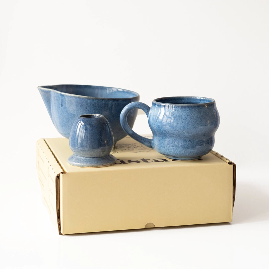 Matcha Ritüeli: Sayfi Mavi Matcha Kase+Whisk Tutucu+Bambu Whisk+Büyük Kupa