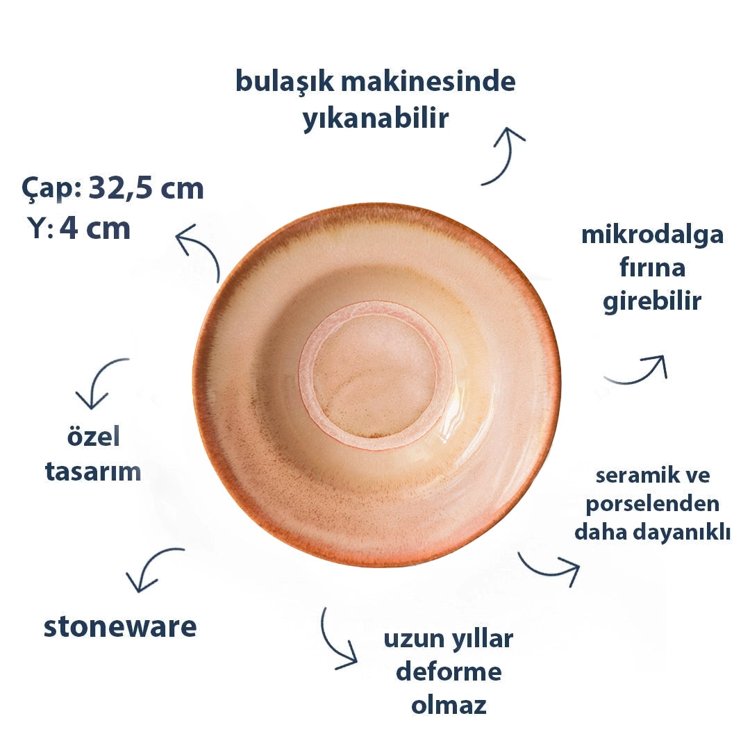 Stoneware Makarna Tabağı - Gonca Pembe