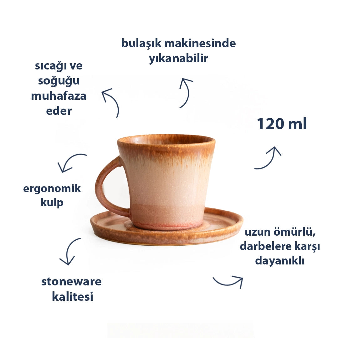 Stoneware Türk Kahvesi Fincanı - Gonca Pembe