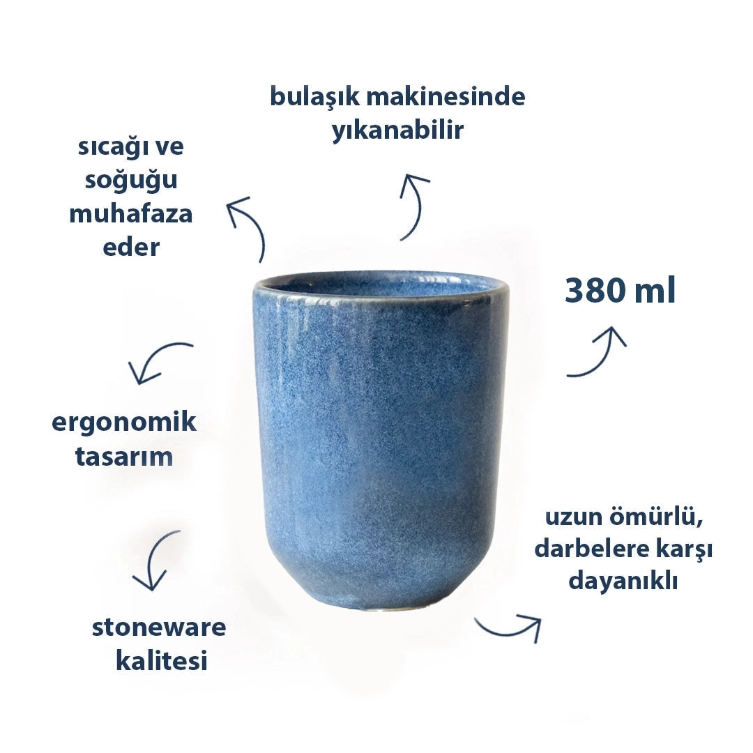 Stoneware Tumbler Bardak - Sayfi Mavi