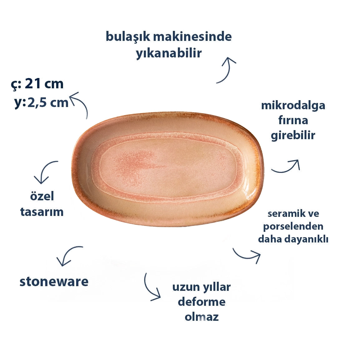 Stoneware Orta Kayık Tabak - Gonca Pembe