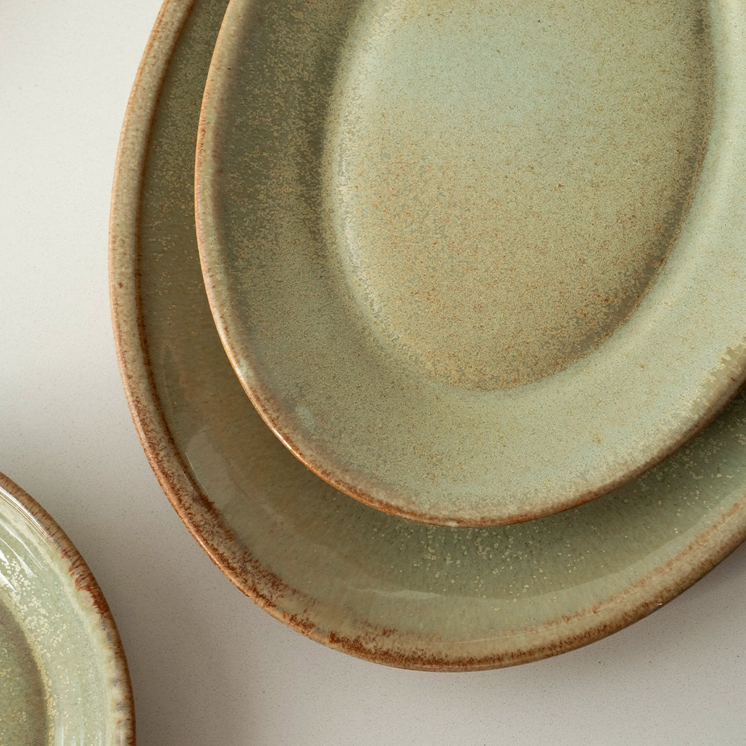 Stoneware Büyük Oval Tabak - Müdavim Yeşil
