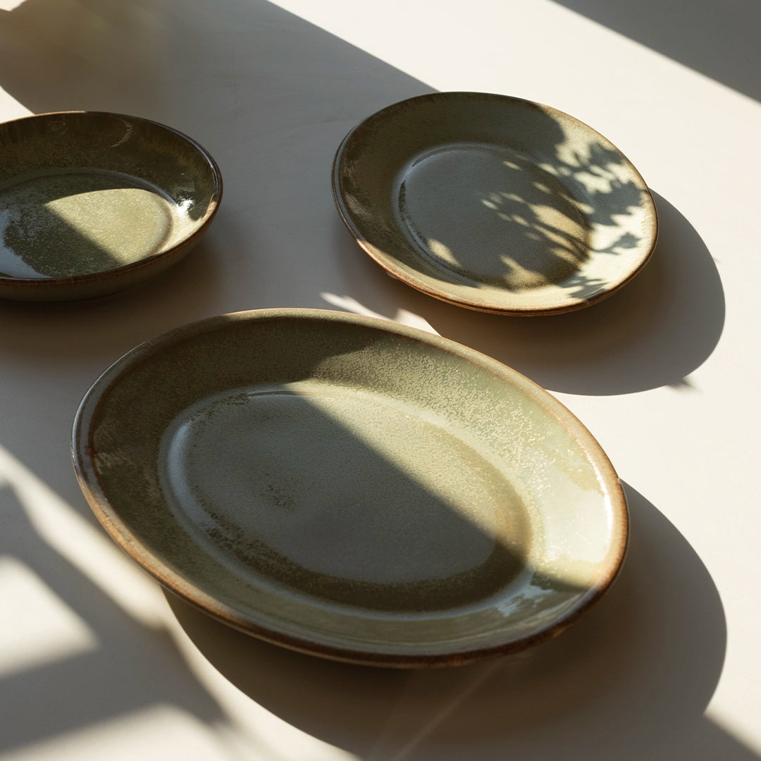 Stoneware Büyük Oval Tabak - Müdavim Yeşil