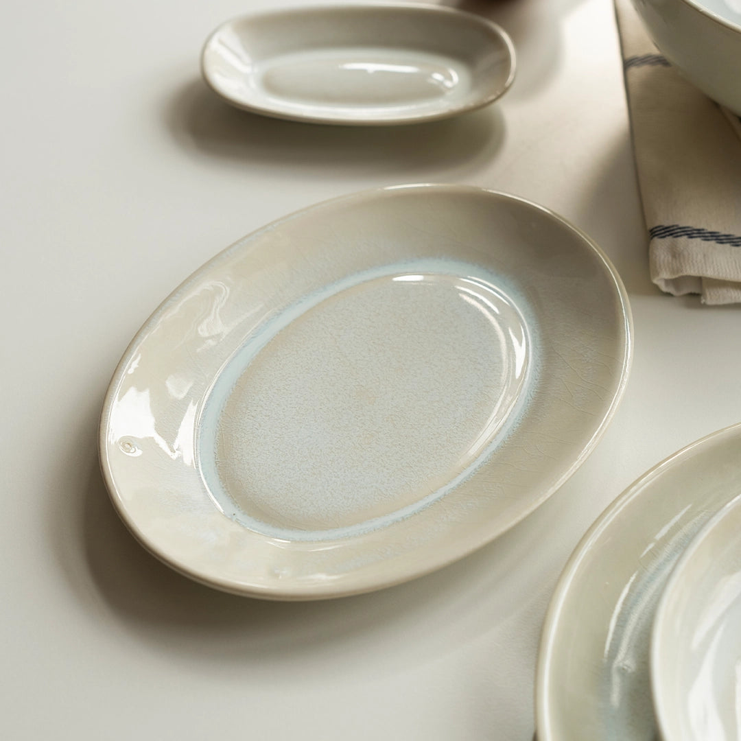 Stoneware Küçük Oval Tabak - İnci Beyaz