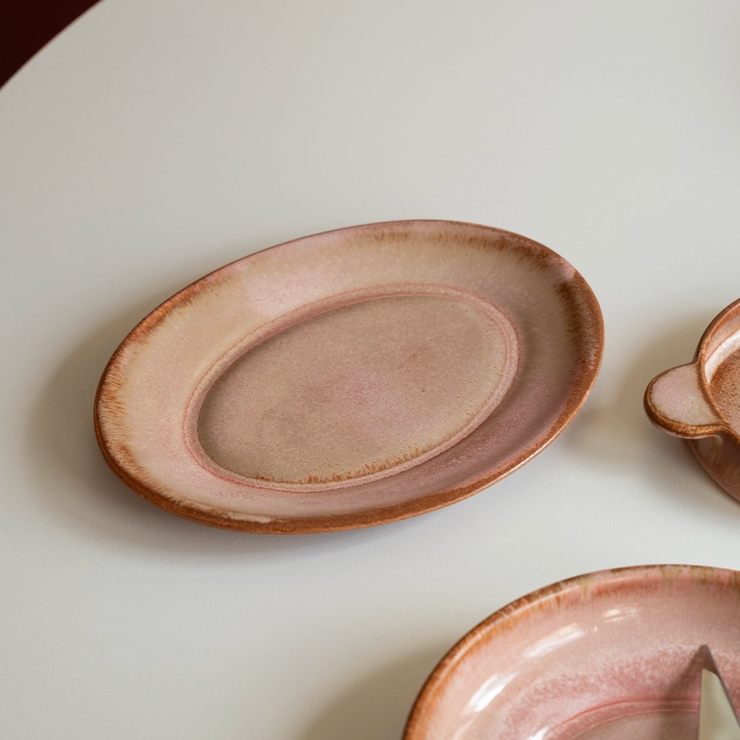 Stoneware Küçük Oval Tabak - Gonca Pembe