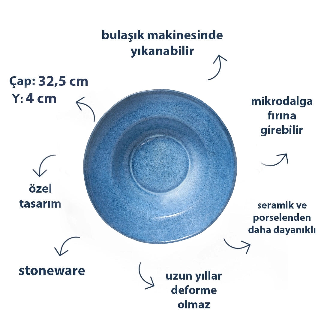 Stoneware Makarna Tabağı - Sayfi Mavi