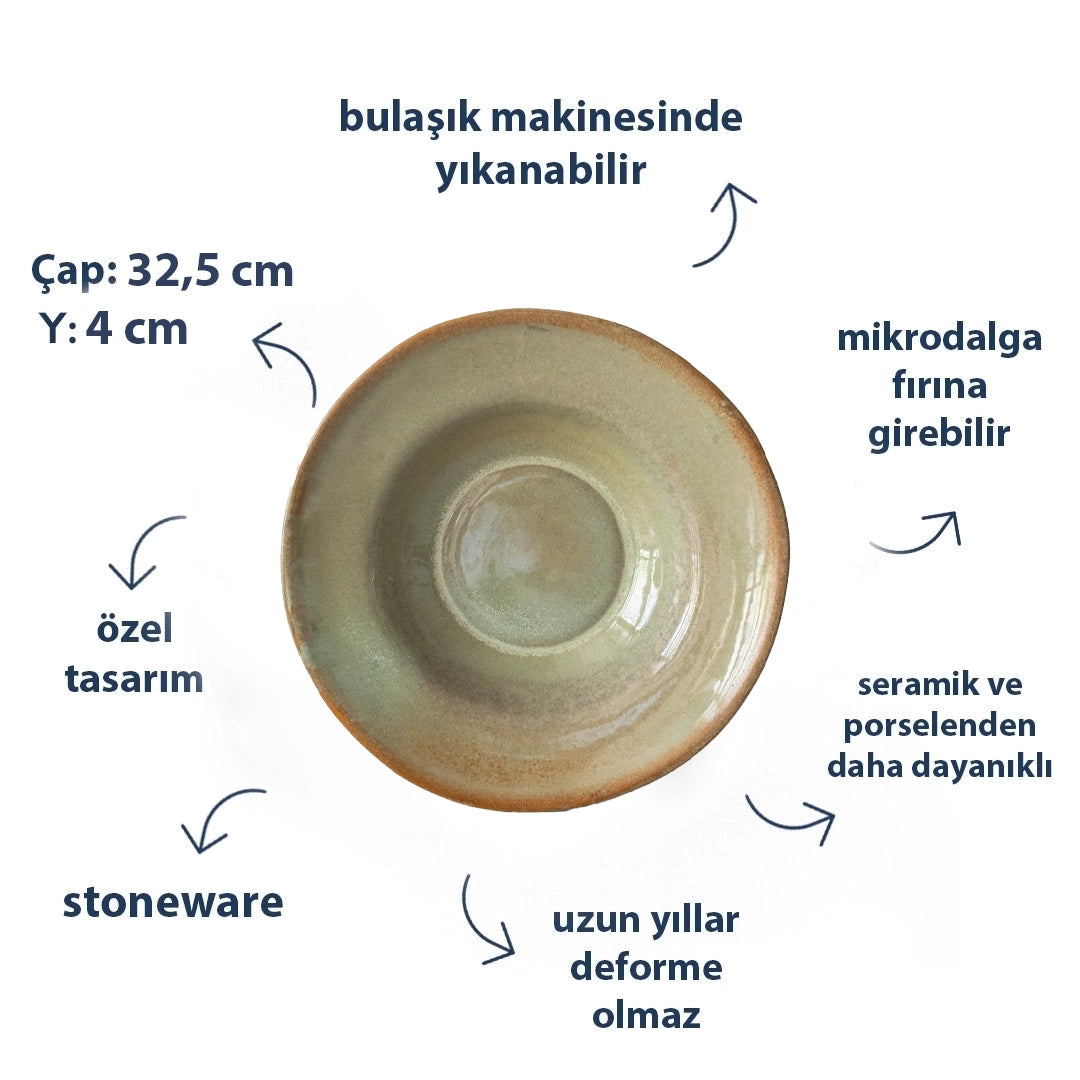 Stoneware Makarna Tabağı - Müdavim Yeşil