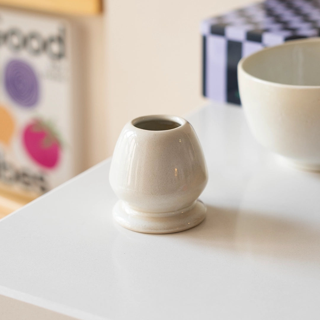 Stoneware Matcha Whisk Tutucu - İnci Beyaz