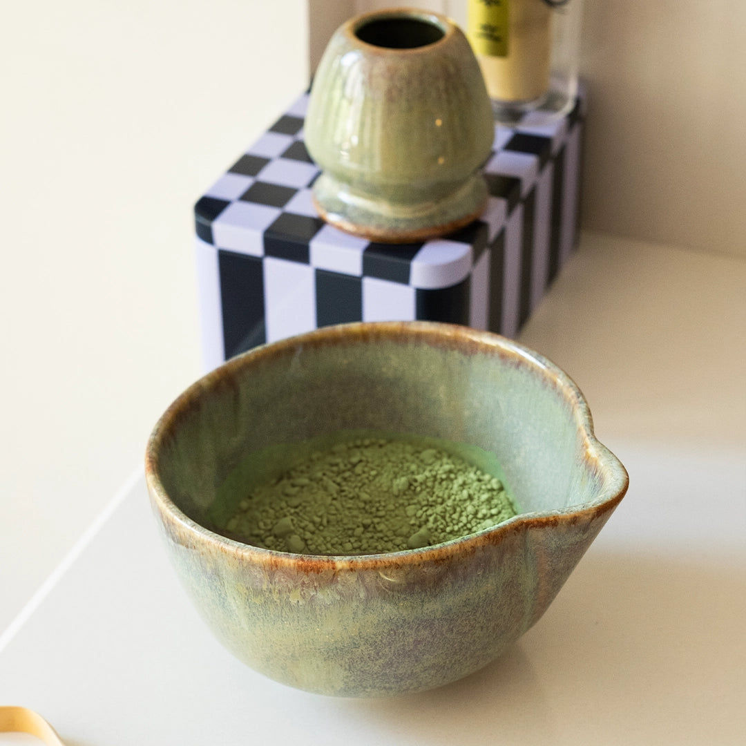 Matcha Ritüeli: Müdavim Yeşil Matcha Kase+Whisk Tutucu+Bambu Whisk