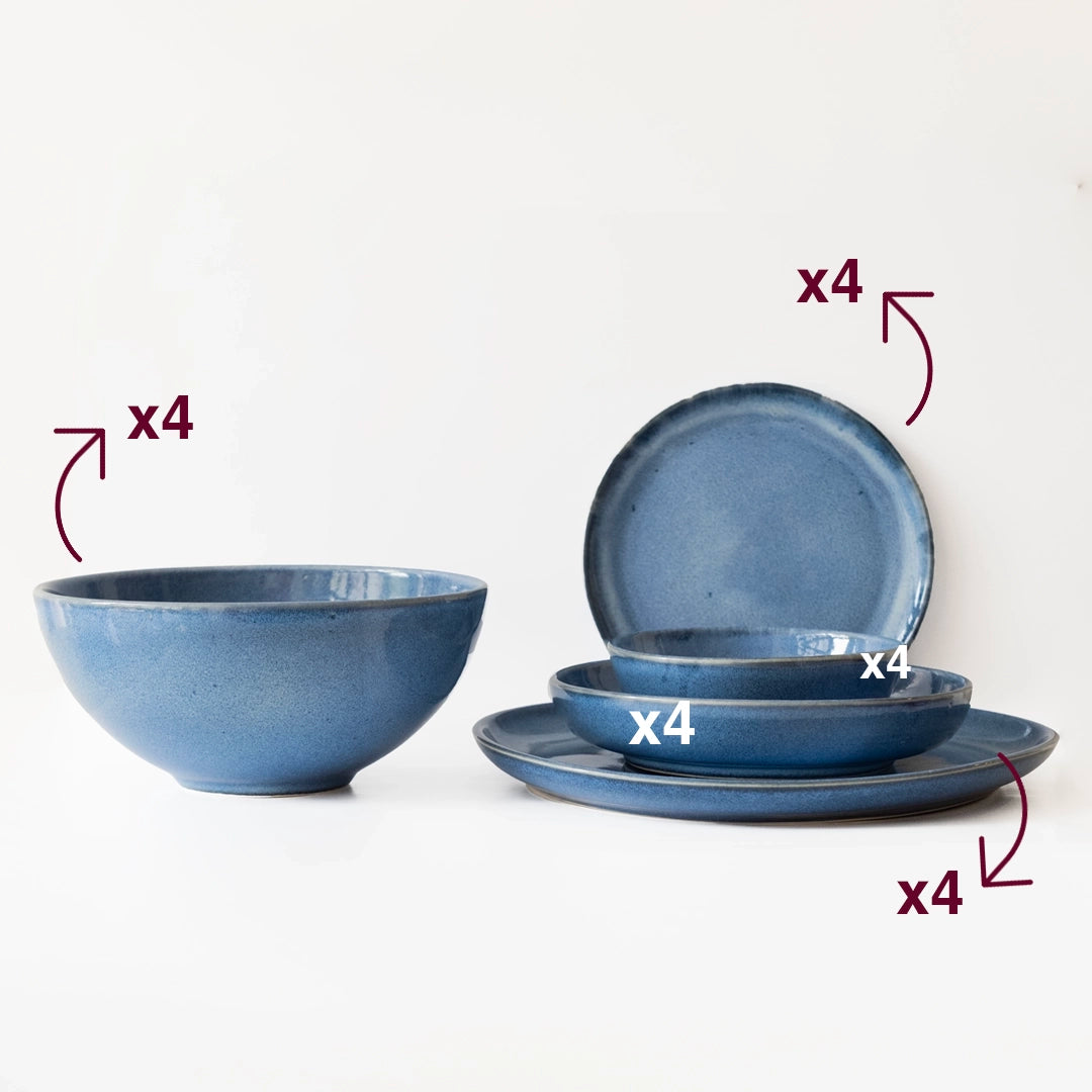 4 Kişilik Stoneware Yemek Takımı - Sayfi Mavi