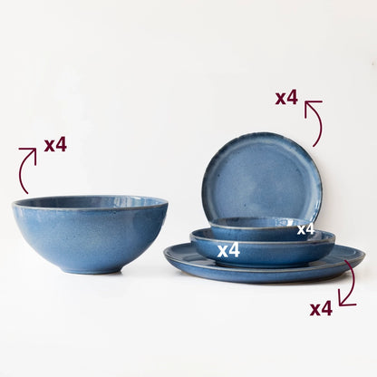 4 Kişilik Stoneware Yemek Takımı - Sayfi Mavi