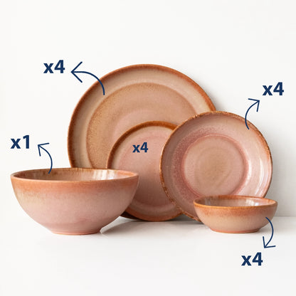 4 Kişilik Stoneware Yemek Takımı - Gonca Pembe