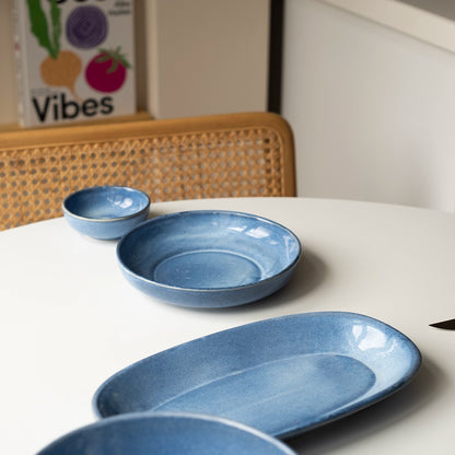 Stoneware Orta Kayık Tabak - Sayfi Mavi