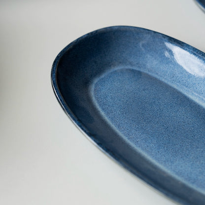 Stoneware Orta Kayık Tabak - Sayfi Mavi