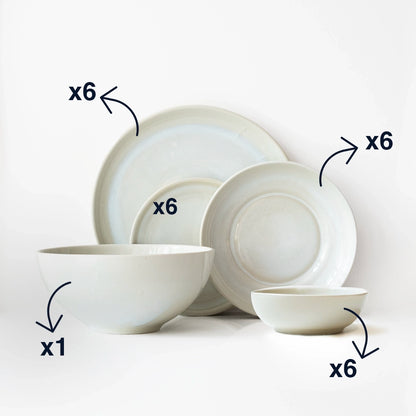 6 Kişilik Stoneware Yemek Takımı - İnci Beyaz