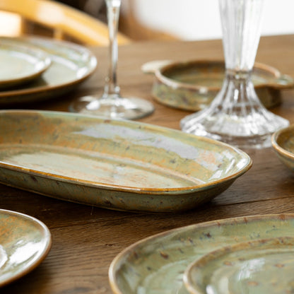 Stoneware Büyük Kayık Tabak - Müdavim Yeşil