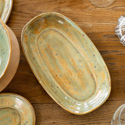 Stoneware Büyük Kayık Tabak - Müdavim Yeşil