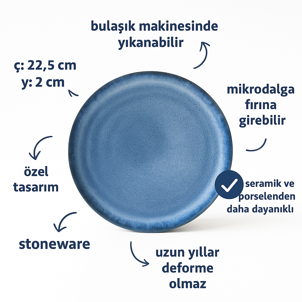 Stoneware Kahvaltı Tabağı - Sayfi Mavi